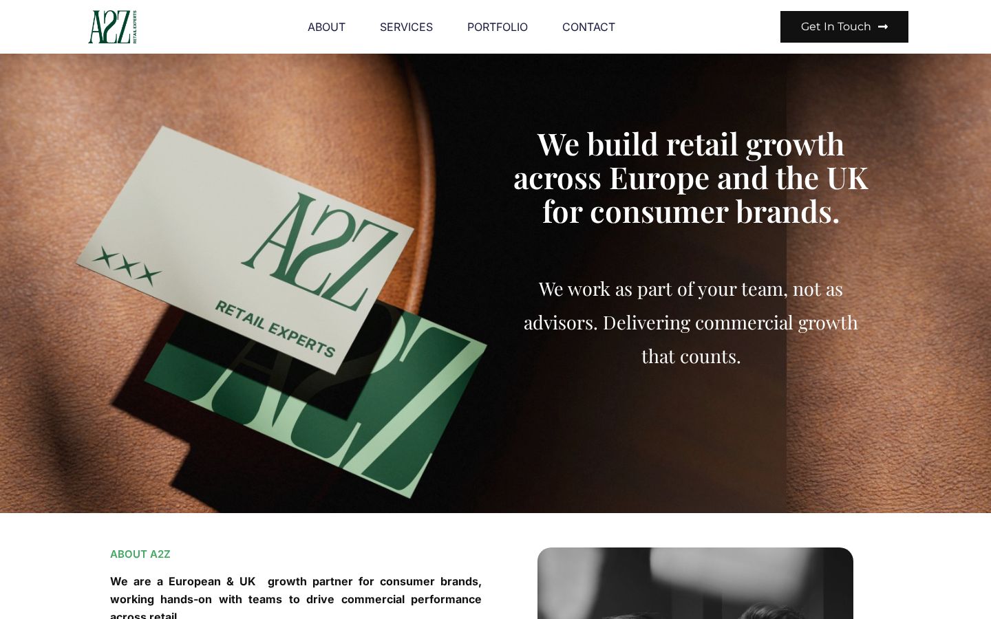 Homepage screenshot of the A2Z Factory website built by InsightWeave