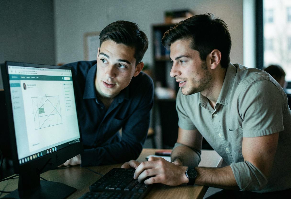 A product designer refining a digital experience on a large display