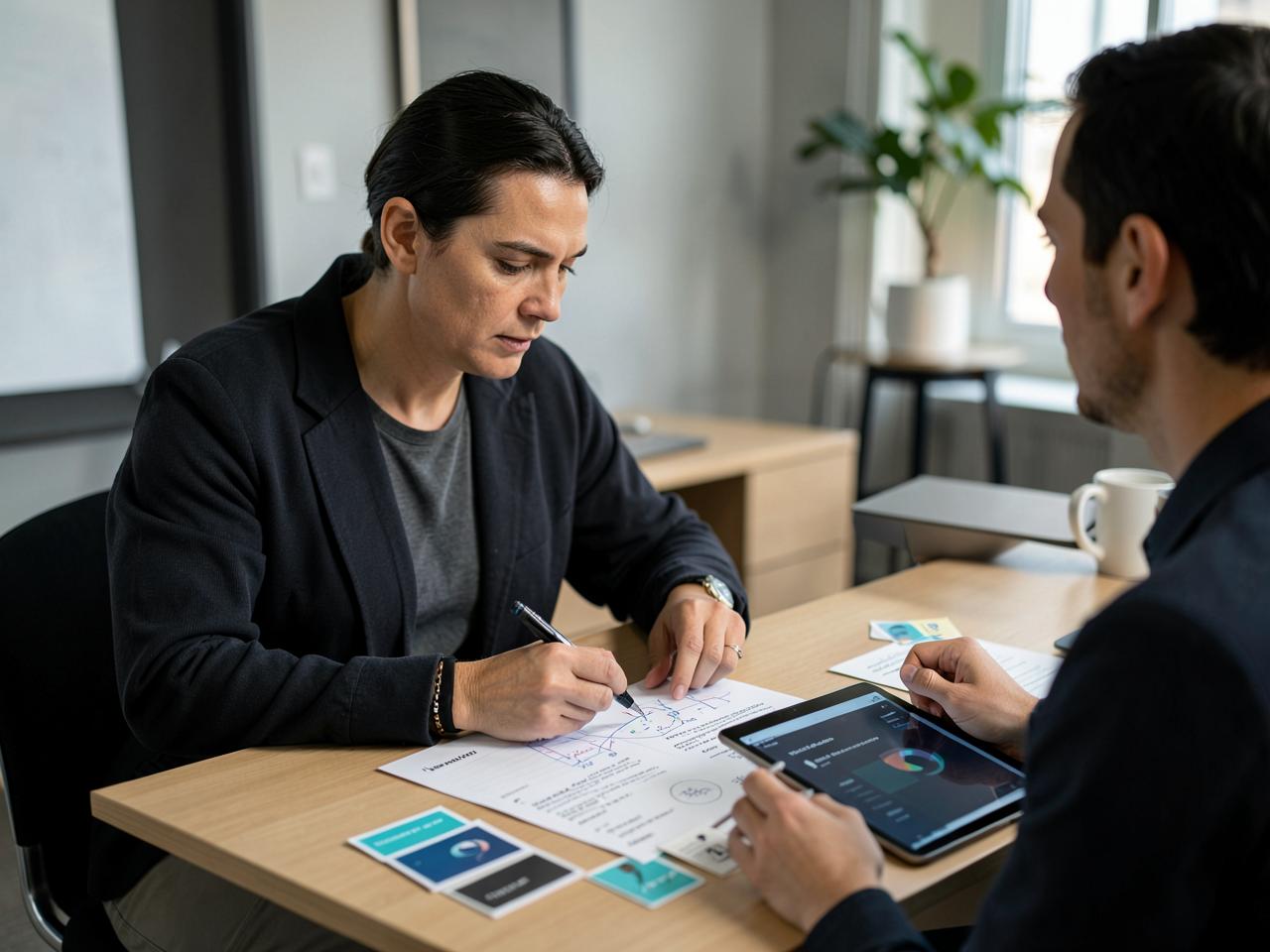 A research specialist conducting a focused discovery session with a client