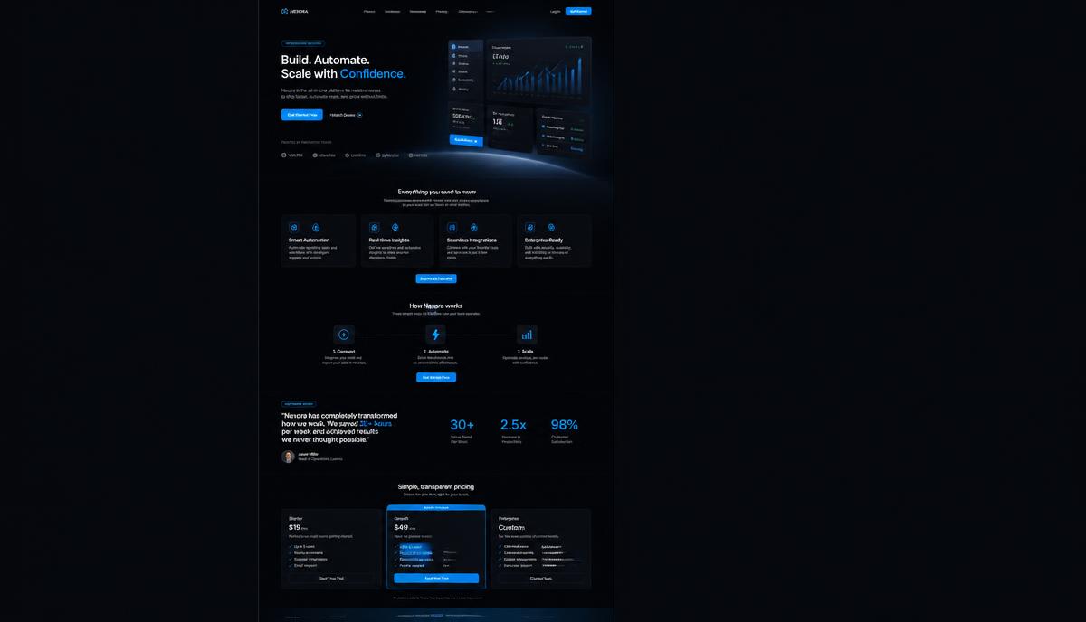 Full-page website mockup with call-to-action buttons highlighted at several points down the page