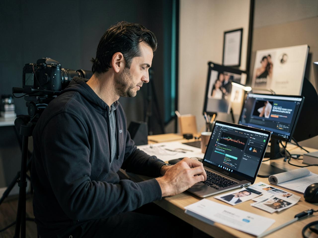A creator working on their digital platform in a content studio